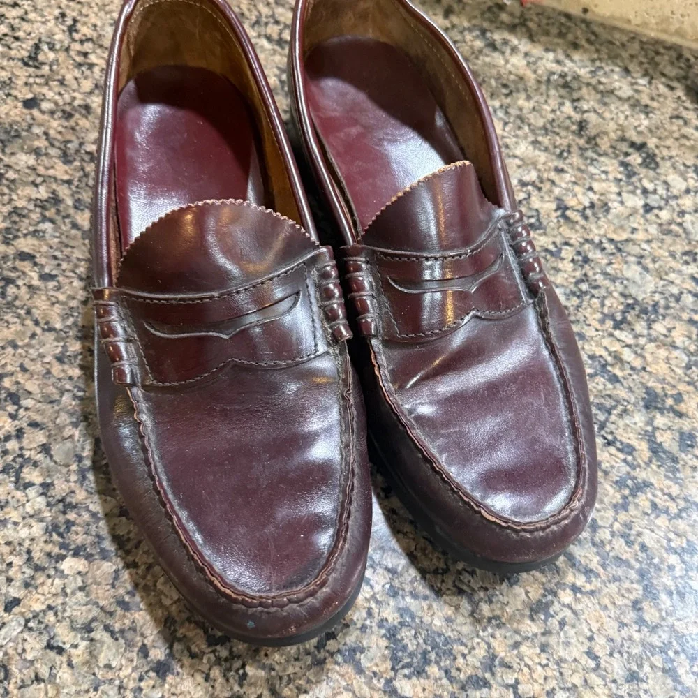 Vintage Bass Burgundy Leather Penny Loafers Beefroll Slip On Shoes Mens 8.5 D